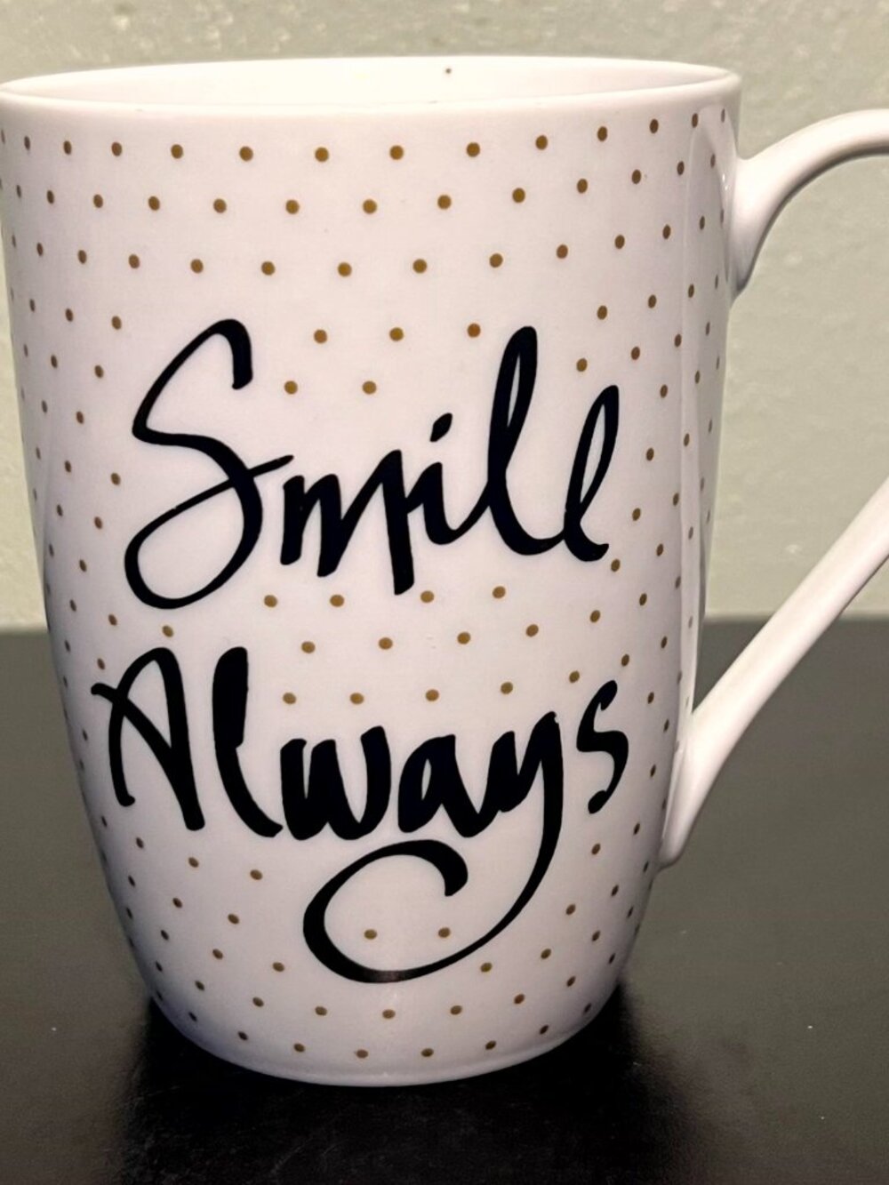 Prima Design SMILE ALWAYS Metallic Gold Polka Dot Tall Tapered Ceramic Cup Mug